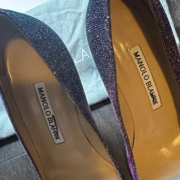 Authentic Manolo Blahnik Hangisi Metallic Midnight Notturno Crystal Pump - Picture 4 of 8